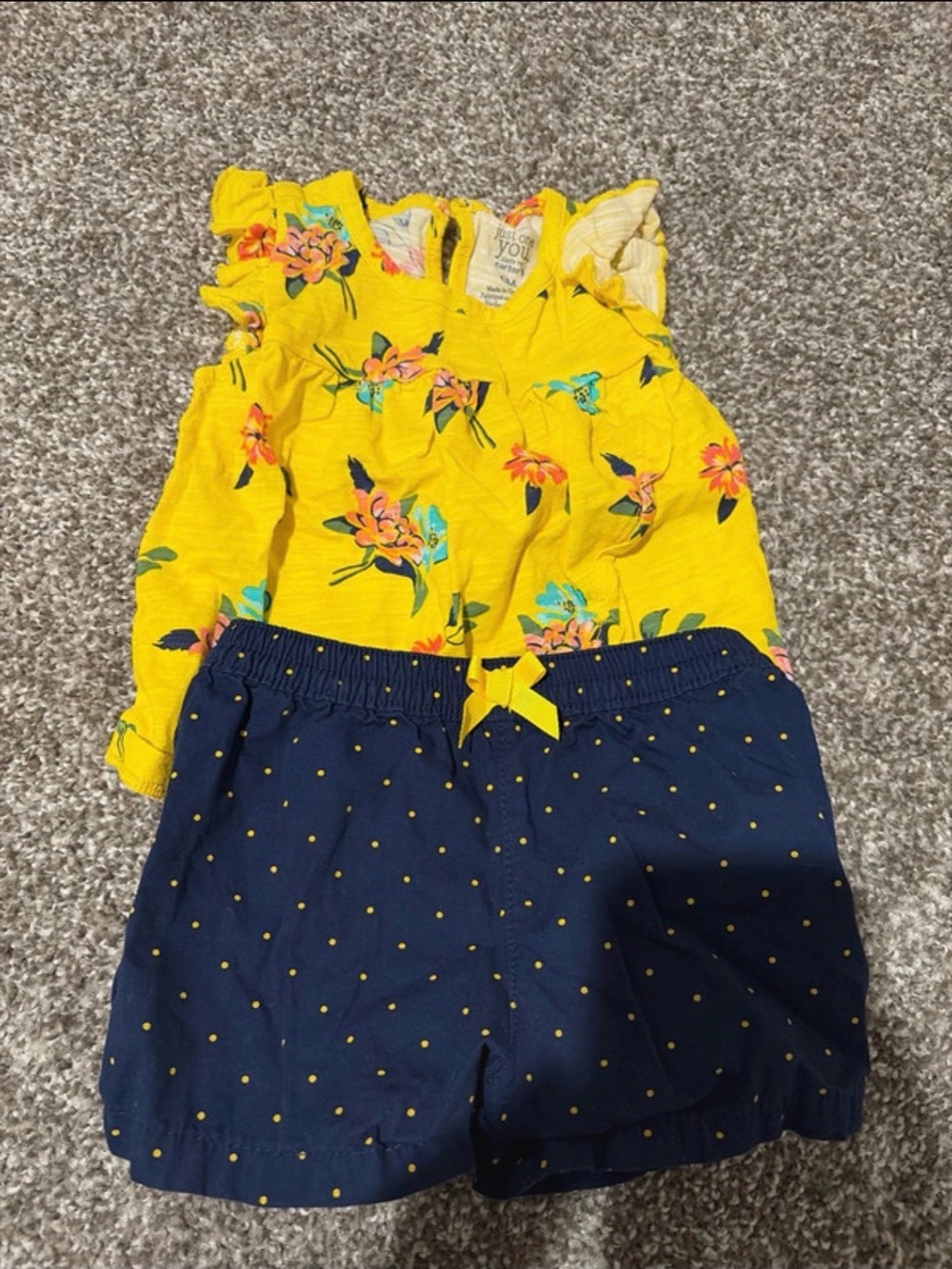 Carter's Yellow Floral Top with Navy Polka Dot Shorts